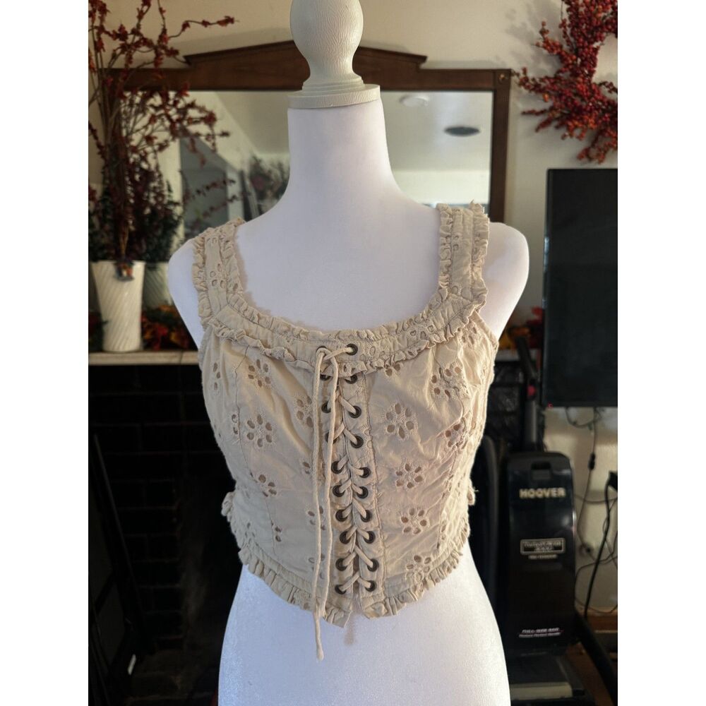Rock & Roll Denim Eyelet Lace Up Corset Tank